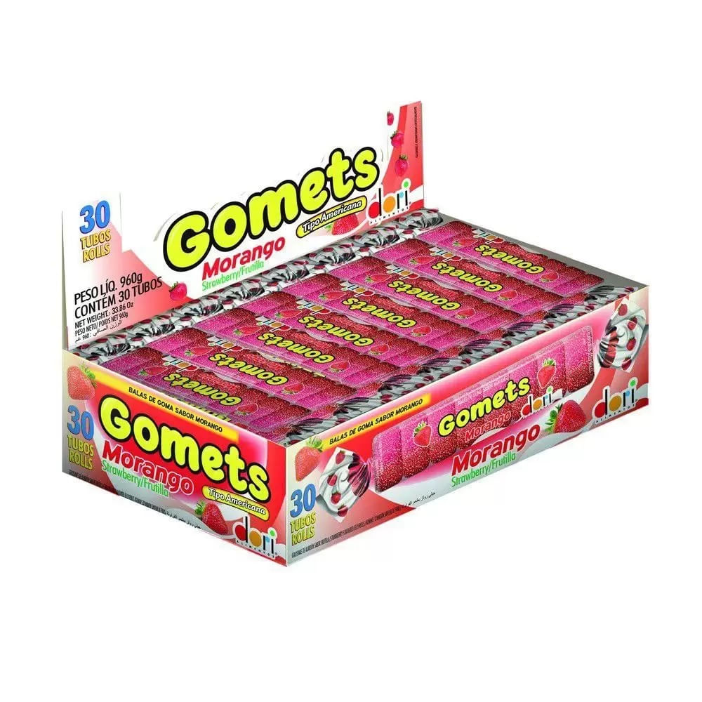 Gomets Goma Tubo Morango Display 30x32g 960g Goma Dori - Colibri Festas