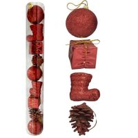 Enfeites Sortidos Cor Vermelho 9 Unidades Magizi Natal