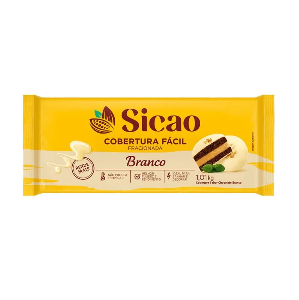 Cobertura de Chocolate Fácil Sicao Branco Barra com 1,01kg