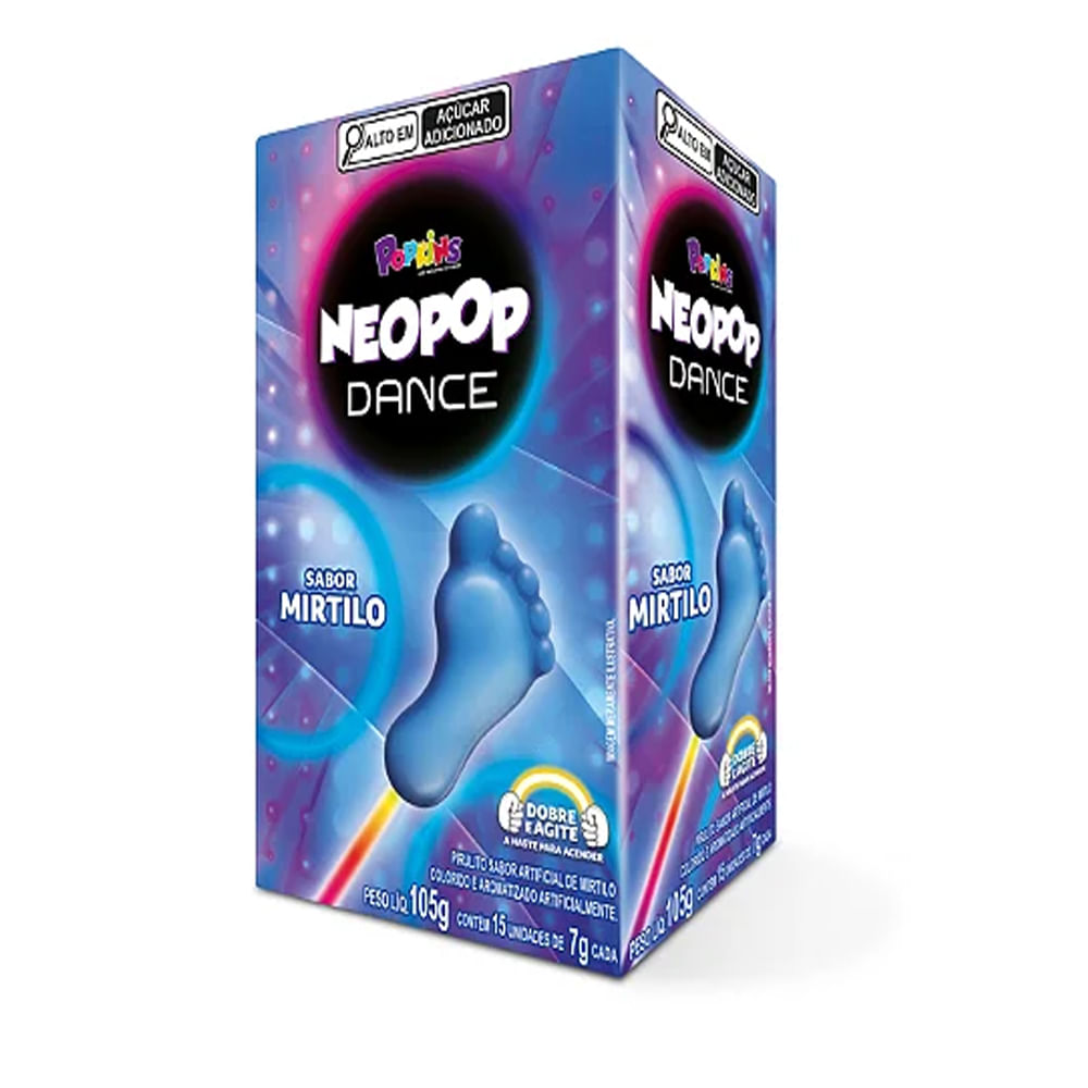 Pirulito Neopop Dance Haste Neon Mirtilo 15x7 Popkins - Colibri Festas
