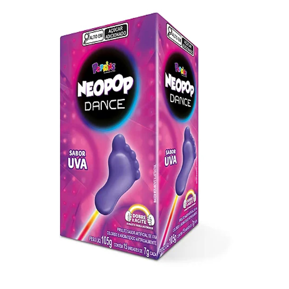Pirulito Neopop Dance Haste Neon Uva 15x7 Popkins - Colibri Festas