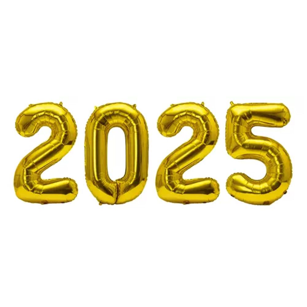 Kit Balão Metalizado 2025 75cm Dourado Festa