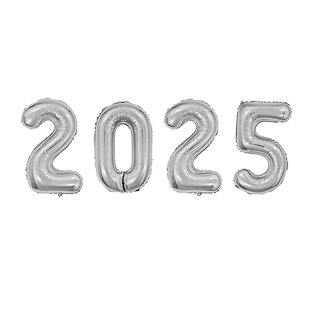 Kit Balão Metalizado 2025 75cm Prata Festa