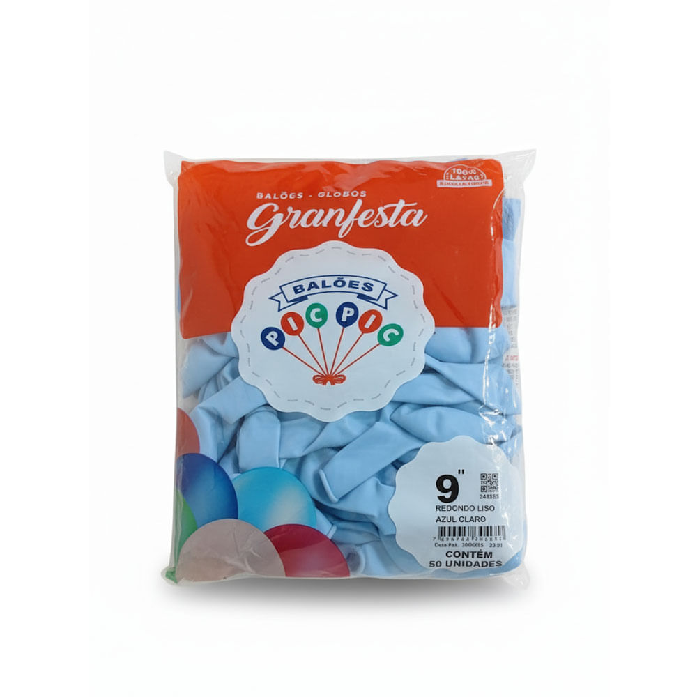 Encontraproduto.com.br - Balão GranFesta Redondo Tamanho 9 Azul Claro c/50 - Pic Pic