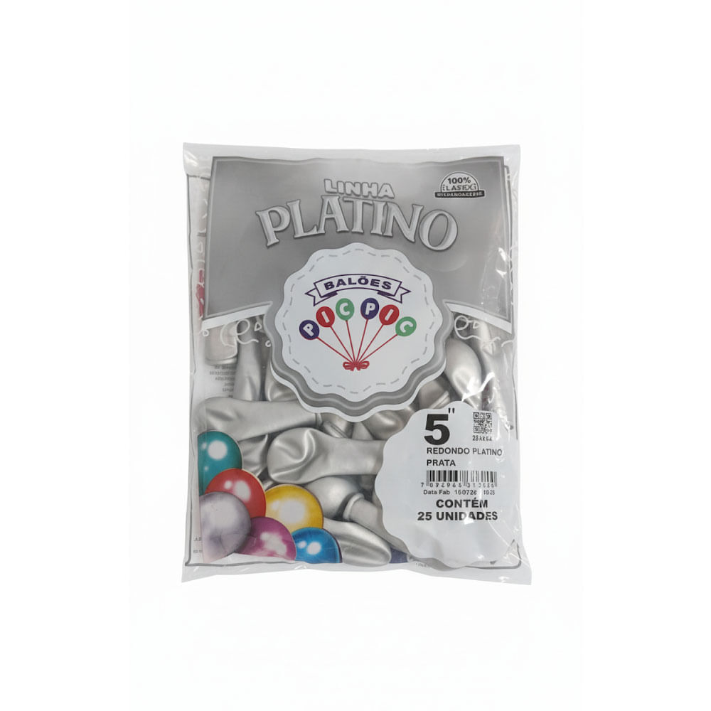 Encontraproduto.com.br - Balão Redondo Platino Prata Tamanho 5 c/25 - Pic Pic
