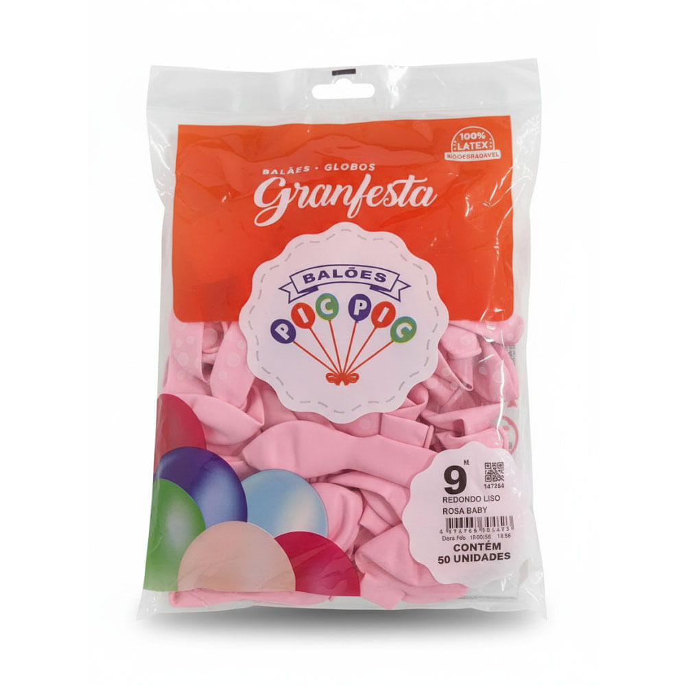 Encontraproduto.com.br - Balão GranFesta Redondo Tamanho 9 Rosa Bebê c/50 - Pic Pic