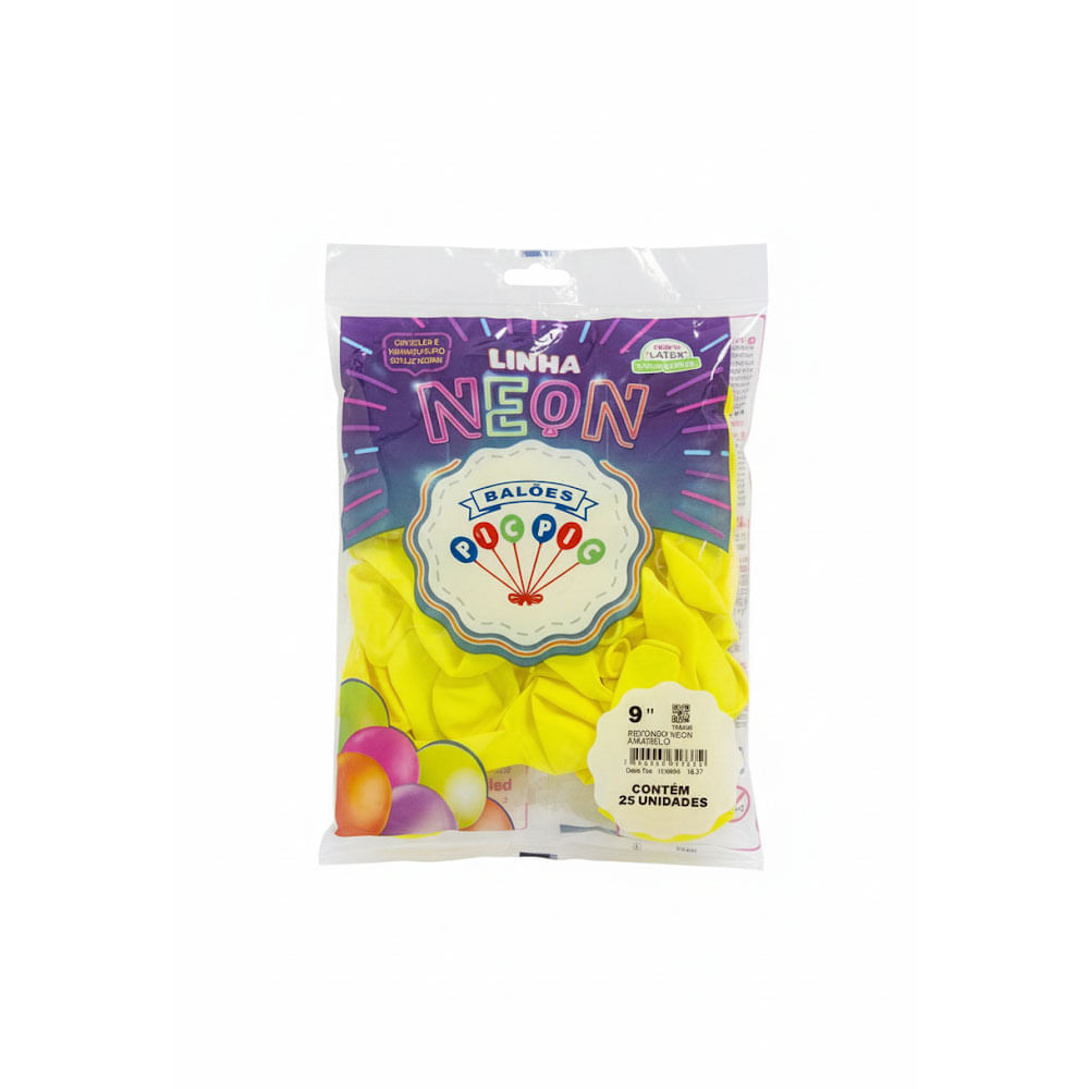 Encontraproduto.com.br - Balão Redondo Neon Amarelo Tamanho 9 c/25 - Pic Pic