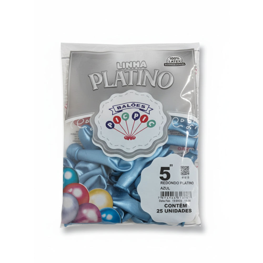 Encontraproduto.com.br - Balão Redondo Platino Azul Tamanho 5 c/25 - Pic Pic