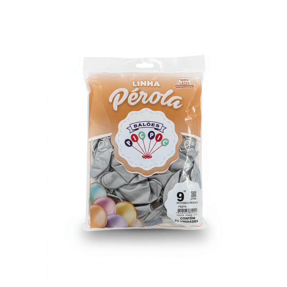 Encontraproduto.com.br - Balão Pic Pic 25 Unidades N°9 Redondo Pérola Prata