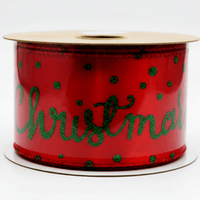 Fita Natalina Cetim Com Glitter E Costura Vermelho E Verde 6,3cm 9,14 Florarte