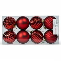 Bola Decorada Natalina PVC Vermelha 8cm 8un Florarte