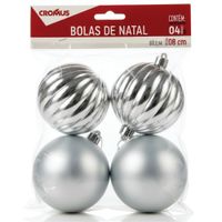 Bolas Para  árvore De Natal Decorada  Sortido Prata  8cm 4un Cromus