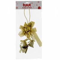 Enfeite De Natal Laço 3 Sinos Glitter Dourado 27cm Tuut